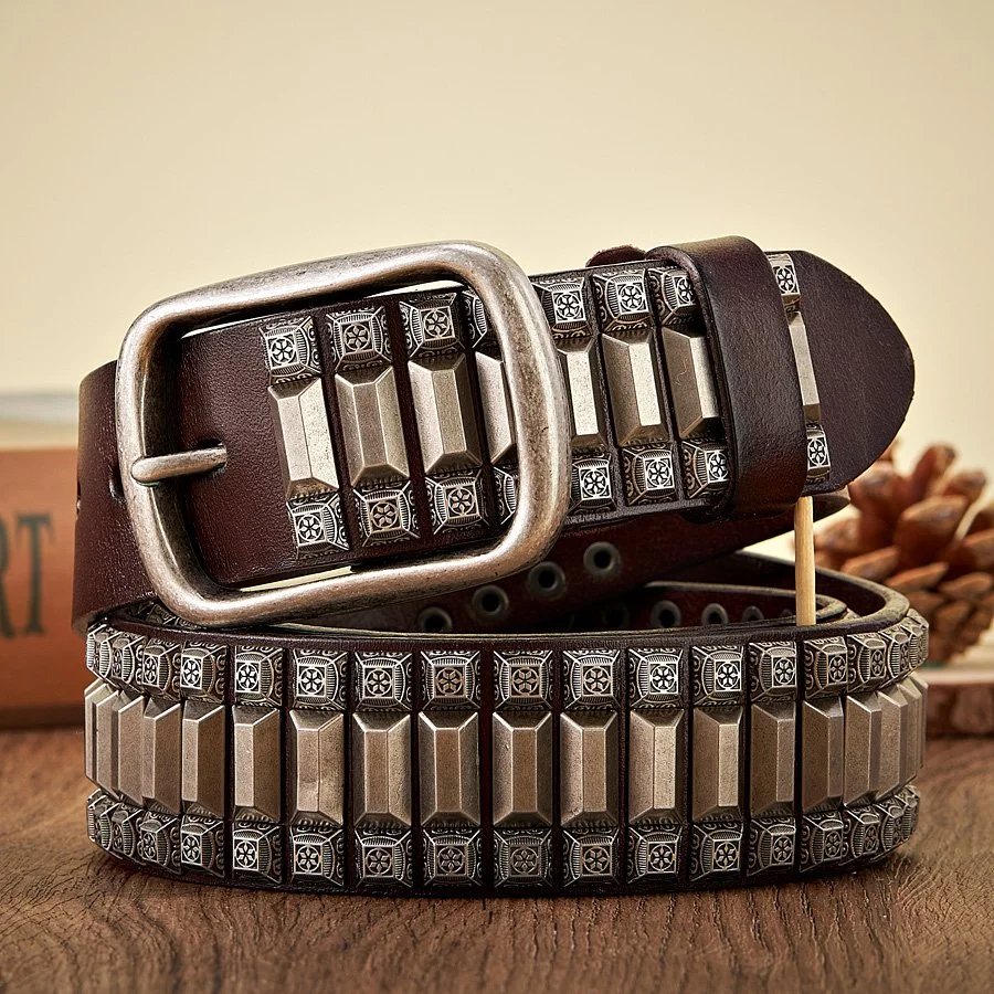 Heavy Metal Rivet Punk Rock Leather Belt for Men – Stylish Cowboy Strap