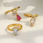Water Drop Zircon Stainless Steel Women's Ring - PVD Gold Plated Fashion Jewelry