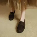 Women’s Genuine Leather Loafers with Tassels & Chunky Low Heel