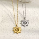 Spiral Sun Shaped Pendant Necklace - Stainless Steel Gold Plated Women's Jewelry