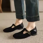 New Spring Women’s Kid Suede Leather Mary Jane Pumps with Buckle Strap