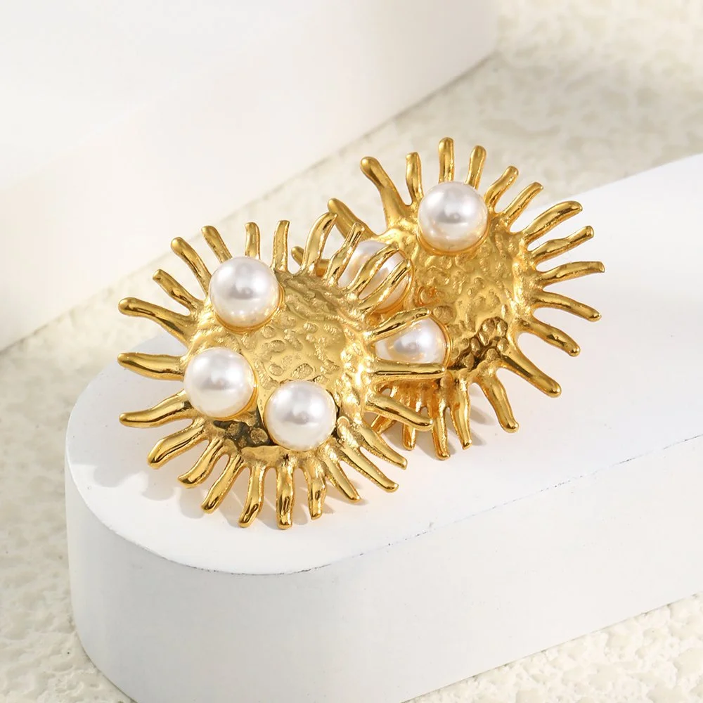 Retro Sun Imitation Pearl Stainless Steel Women's Earrings