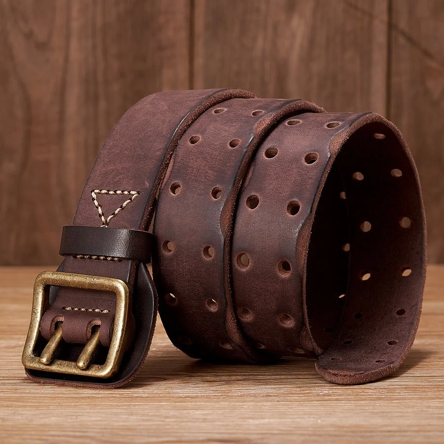 Men’s Genuine Leather Tactical Jeans Belt – 1.5” Wide, Double-Needle Buckle