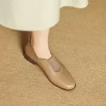 Spring Women Loafers - Round Toe Chunky Heel Genuine Leather Pumps