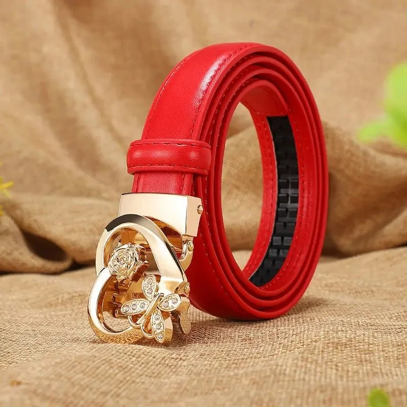 Women’s Luxury Candy Color Leather Belt with Automatic Buckle