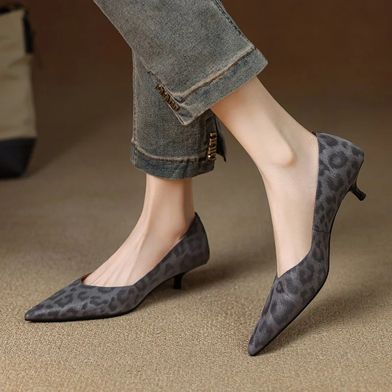 Spring Women’s Pointed Toe Leather Pumps – Thin Heel Slip-On Shoes