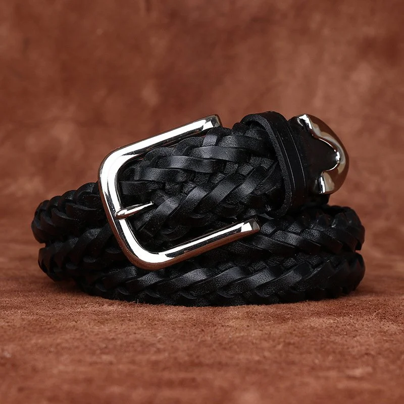 High Quality 3.5CM Genuine Leather Hand-Woven Belt for Men & Women
