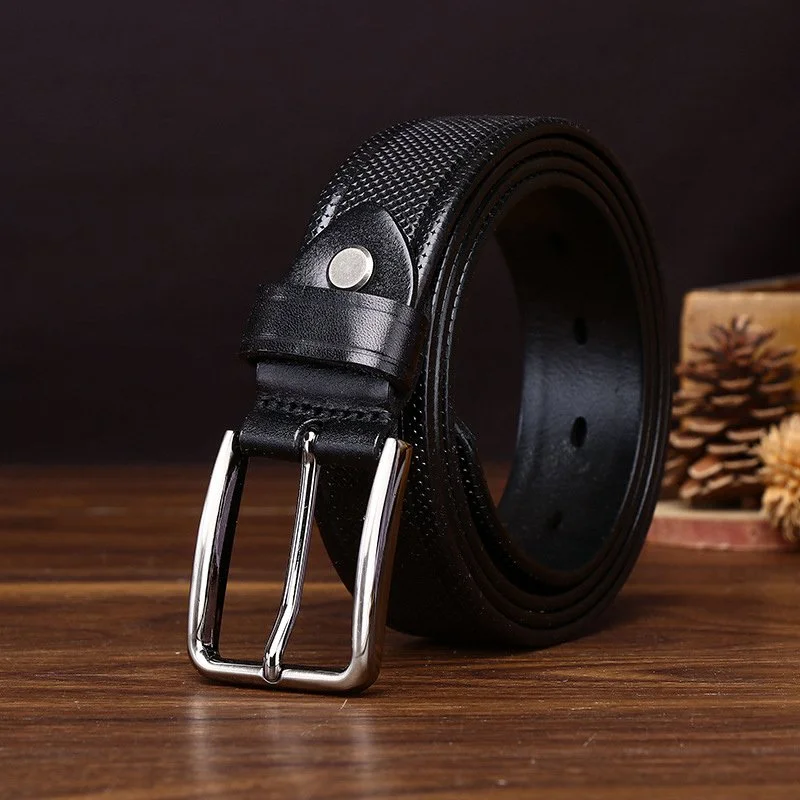 Genuine Leather Belt for Men - 3.3CM High Quality Cowhide Strap with Pin Buckle