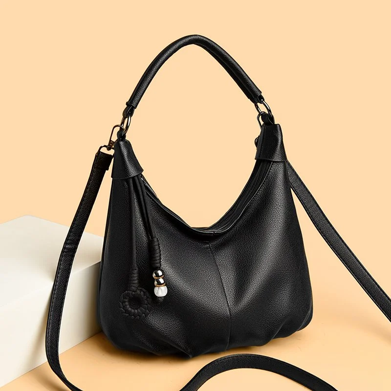 Women's Leather Shoulder Bag – Versatile Double Layer Large Capacity Crossbody Tote