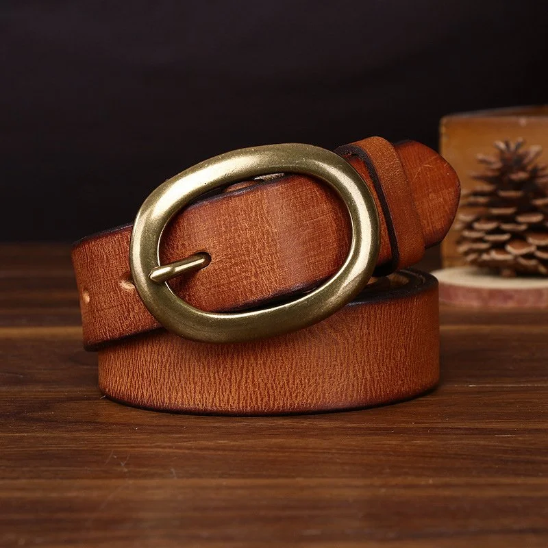 3.3CM Genuine Cowhide Leather Belt for Men & Women with Brass Buckle