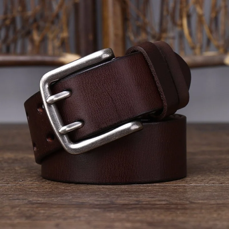 Luxury Genuine Leather Men’s Belt - 3.8cm Double Needle Pin Buckle Designer Cowboy Belt