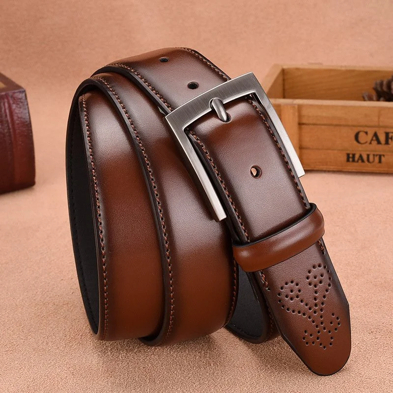 High-Quality Genuine Leather Men’s Belt with Pin Buckle for Business & Casual Wear