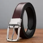 High Quality Genuine Leather Double-Sided Belt for Men – Pin Buckle, Rotating Design