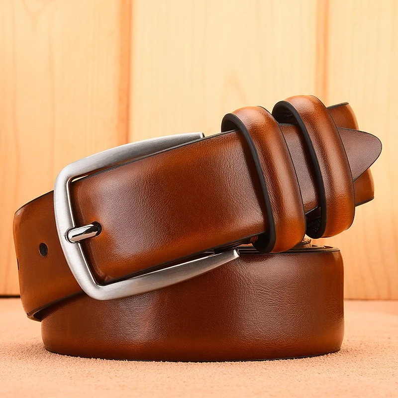 Genuine Leather Men’s Belt with Pin Buckle – Fashionable, Stylish, and Durable