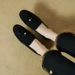 Spring Women Loafers Soft Kid Suede Leather Shoes - Round Toe, Low Heel Slip-on with Tassel