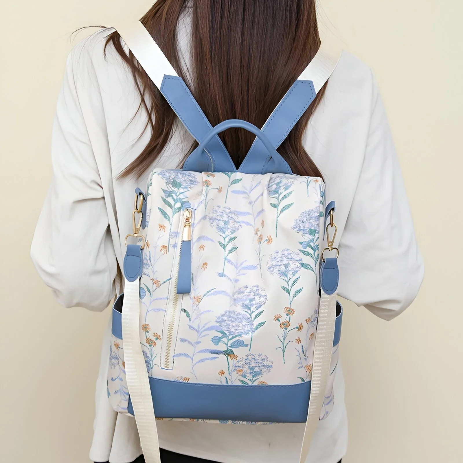 Color Block PU Leather Anti-Theft Women's Travel Backpack