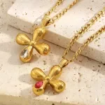 Red Zircon Cross Pendant Necklace Stainless Steel Gold Plated Fashion Jewelry
