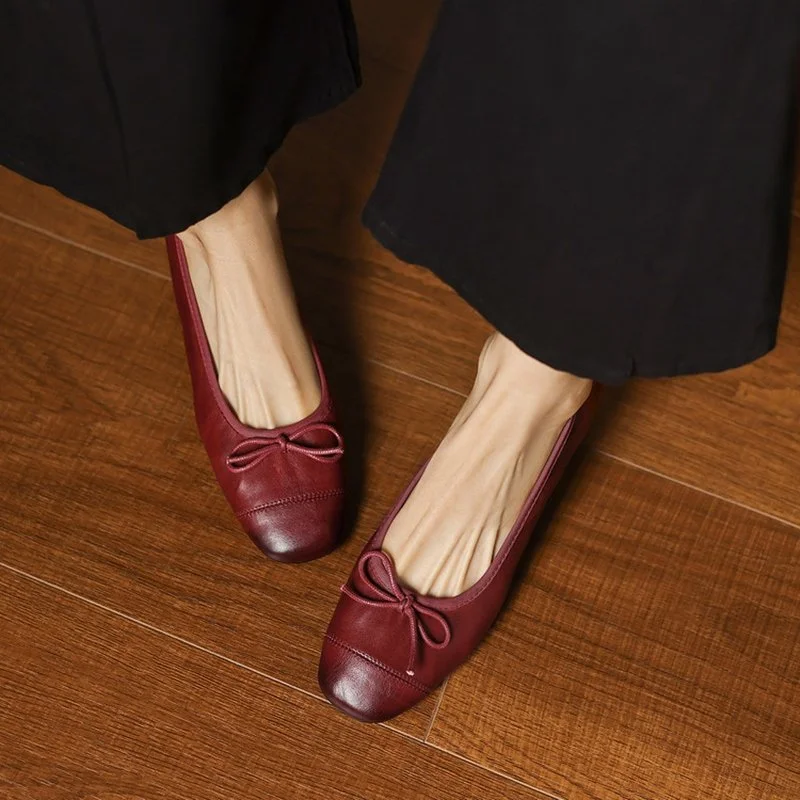 Spring Women Genuine Leather Pumps - Square Toe Chunky Heel Shoes