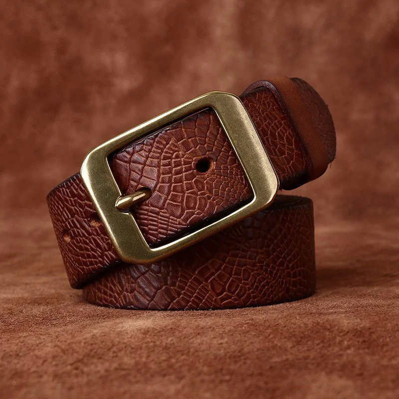 Men’s Genuine Leather Belt with Copper Buckle – 1.5” Casual Jeans Belt