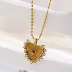 Classic Heart Zircon Pendant Necklace for Women - Gold Plated Stainless Steel