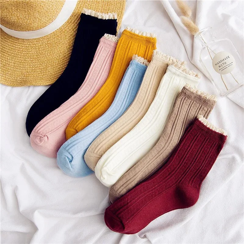 Vintage Lace Ruffle Crew Socks – Cute Kawaii Cotton Streetwear