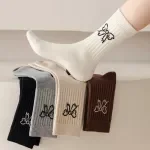 Bow Tie Mid-Tube Women’s Socks – 5 Pair Breathable Casual Set