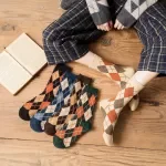 Retro Plaid Mid-Calf Cotton Socks for Women – 5-Pair Set