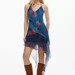 Desigual Women's Pixelated Ruffle Midi Dress – Multicolor Floral Print
