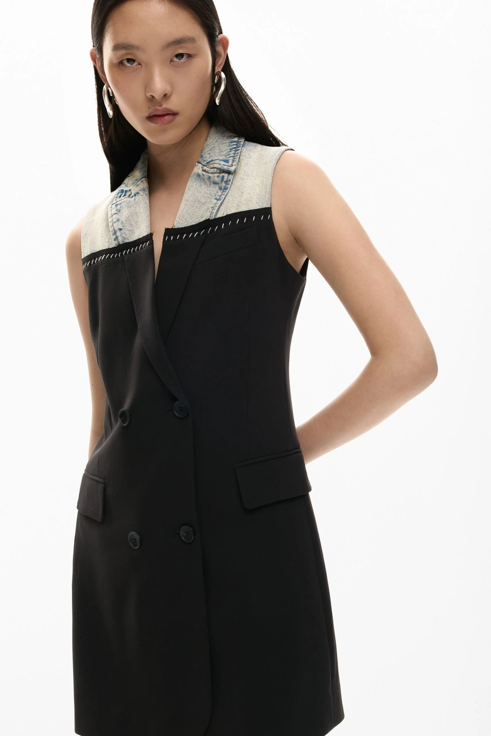 Desigual Women’s Multicolor Wrap Dress with Denim Collar