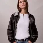 Calvin Klein Jeans Women’s White Ribbed Henley Long Sleeve T-Shirt