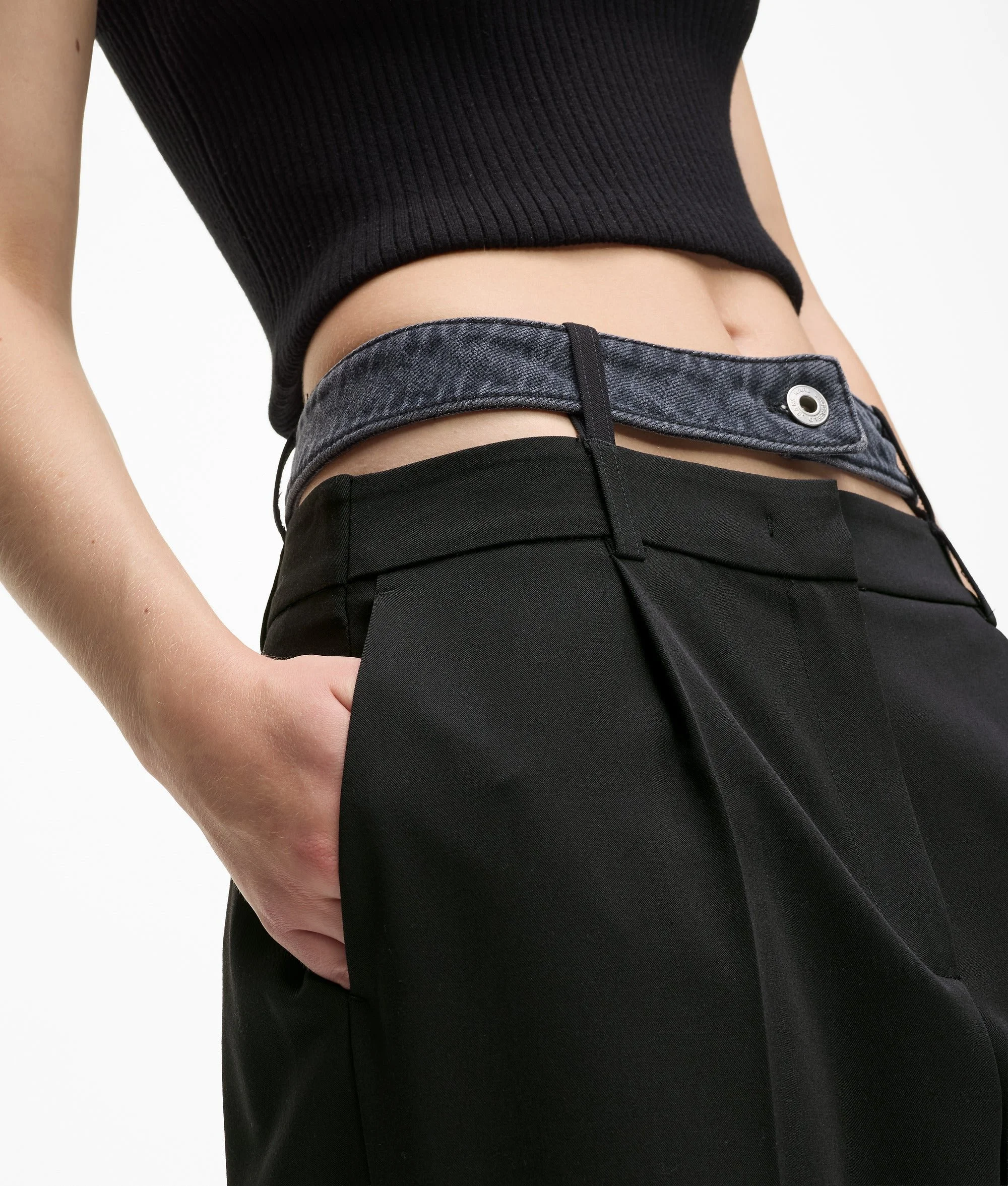 Karl Lagerfeld Jeans Women's Double Waistband Pants - Black