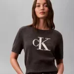 Calvin Klein Jeans Women’s Grey Monologo Cropped Jumper