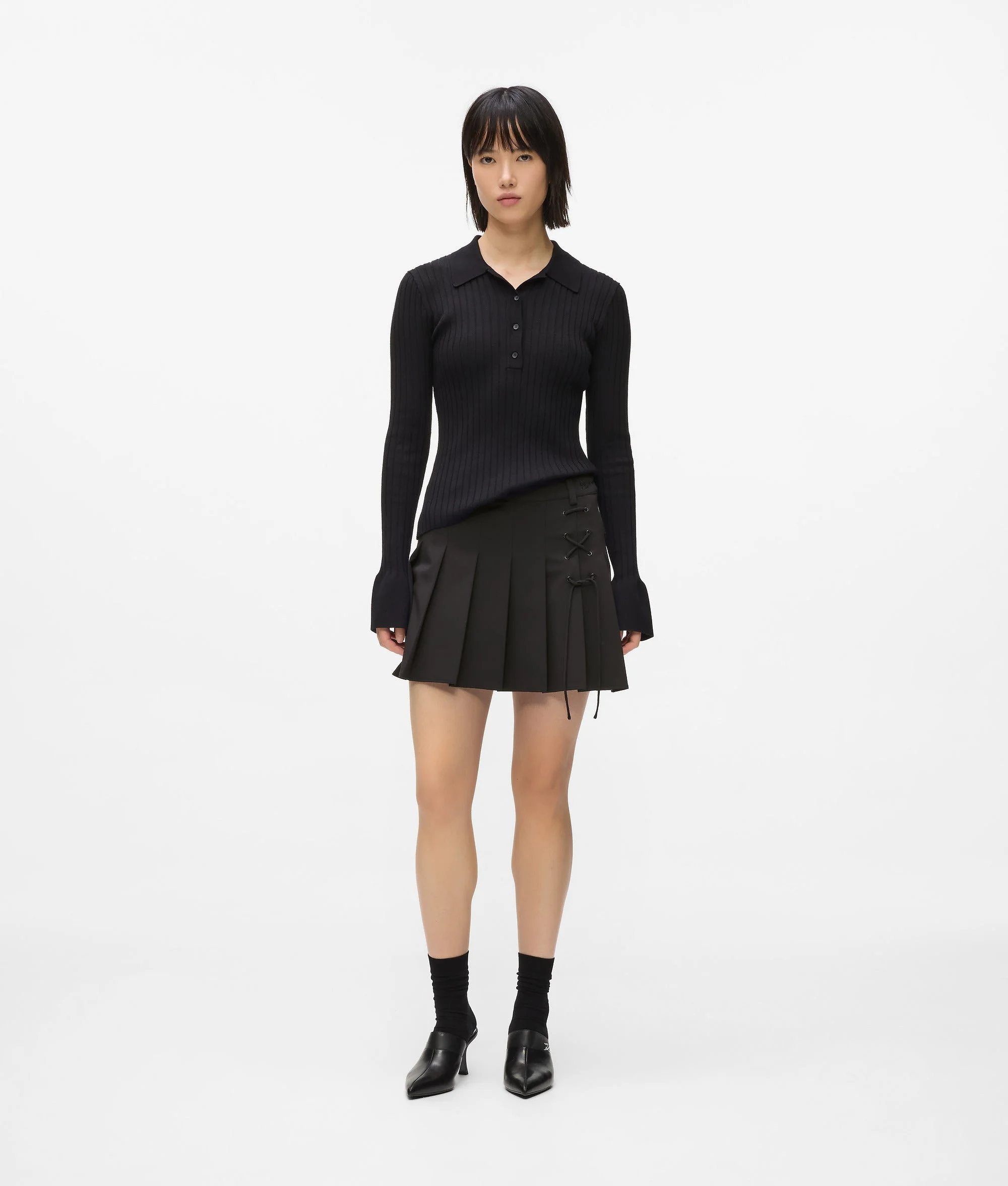 Karl Lagerfeld Jeans Black Pleated Tie Mini Skirt