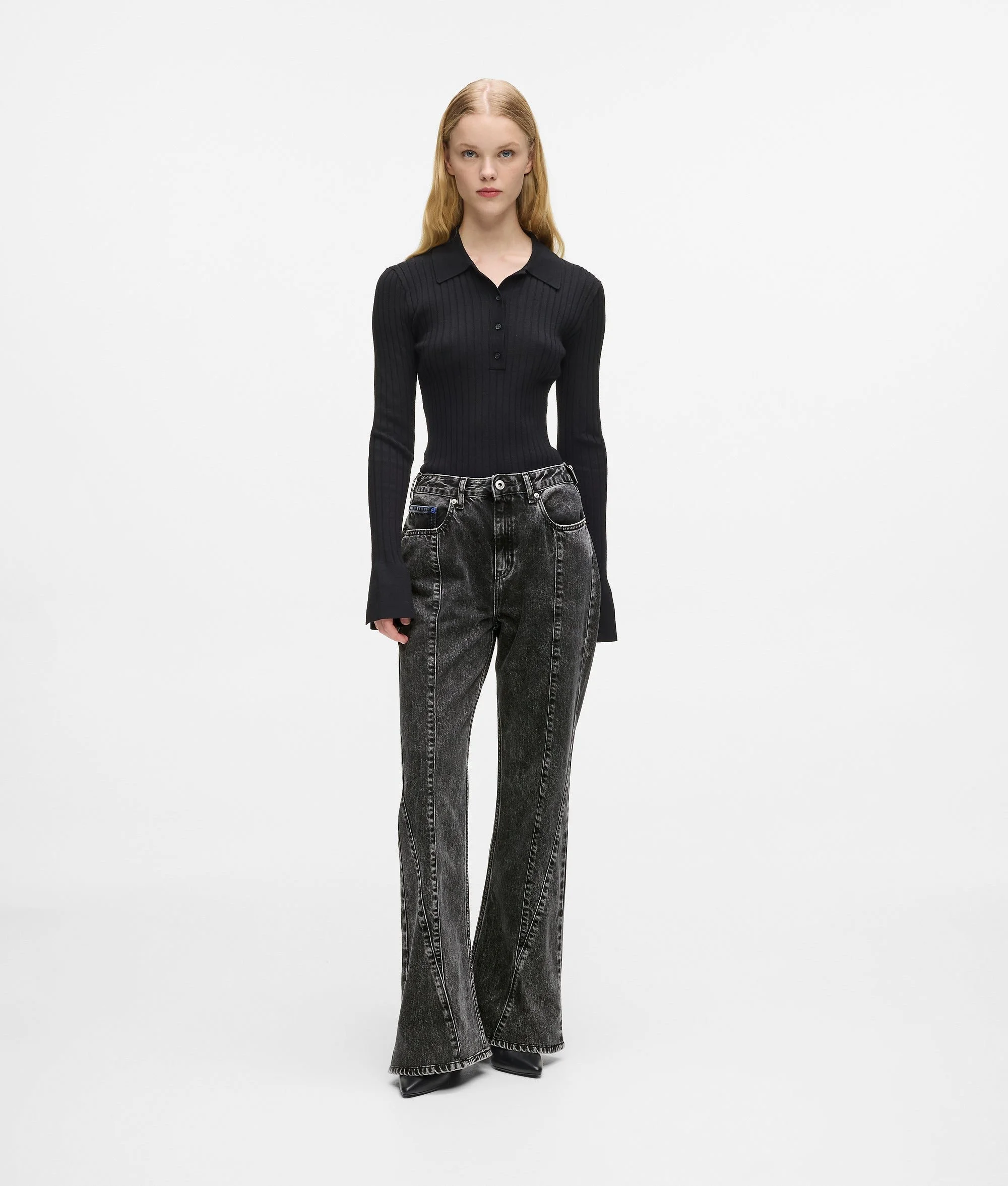 Karl Lagerfeld Jeans Women’s High-Rise Seamed Flared Black Denim