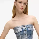 Karl Lagerfeld Jeans Women's Coated Denim Bustier Top - Light Blue