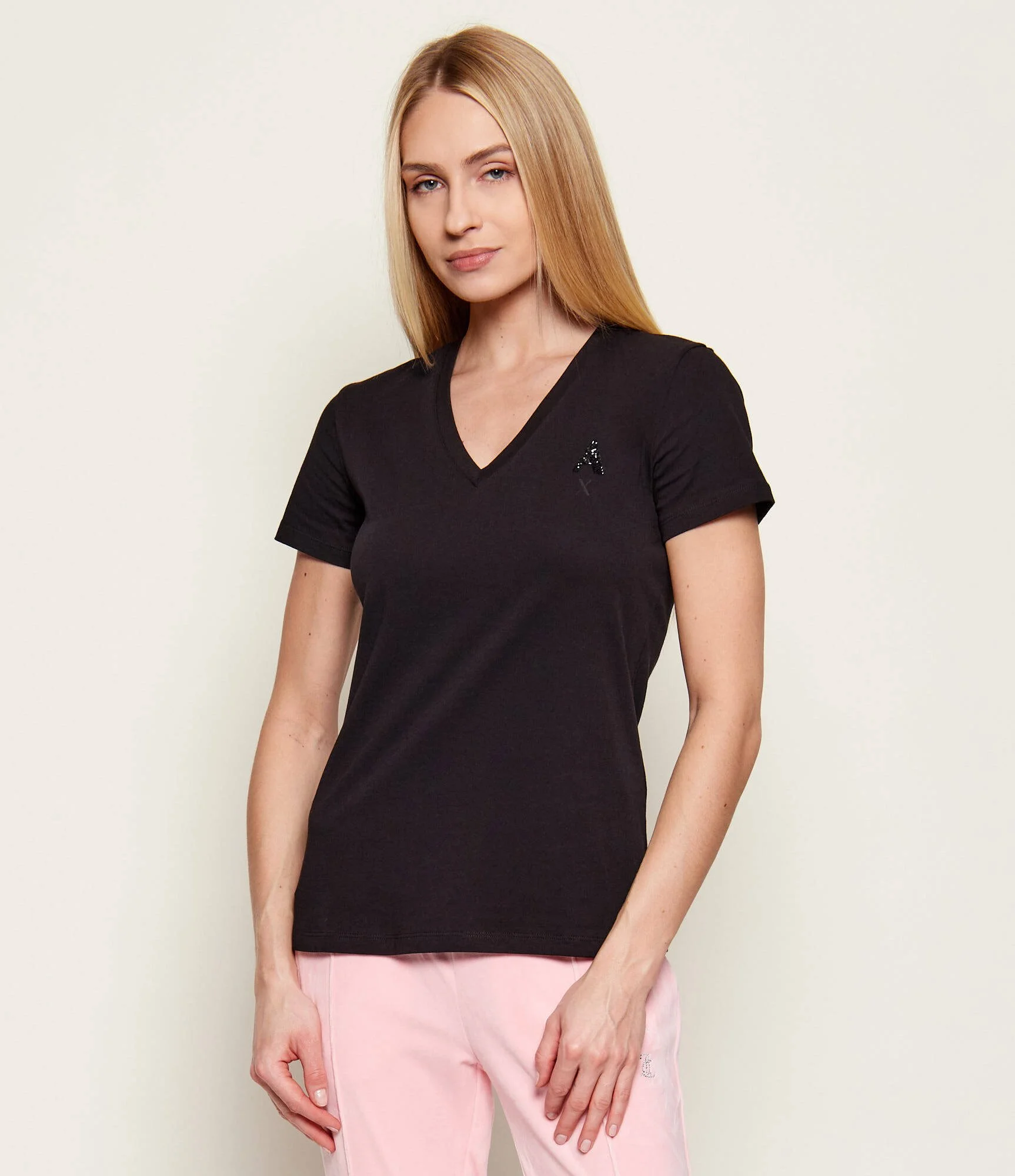 Armani Exchange Women's Black V-Neck Cotton T-Shirt - Spring/Summer Collection