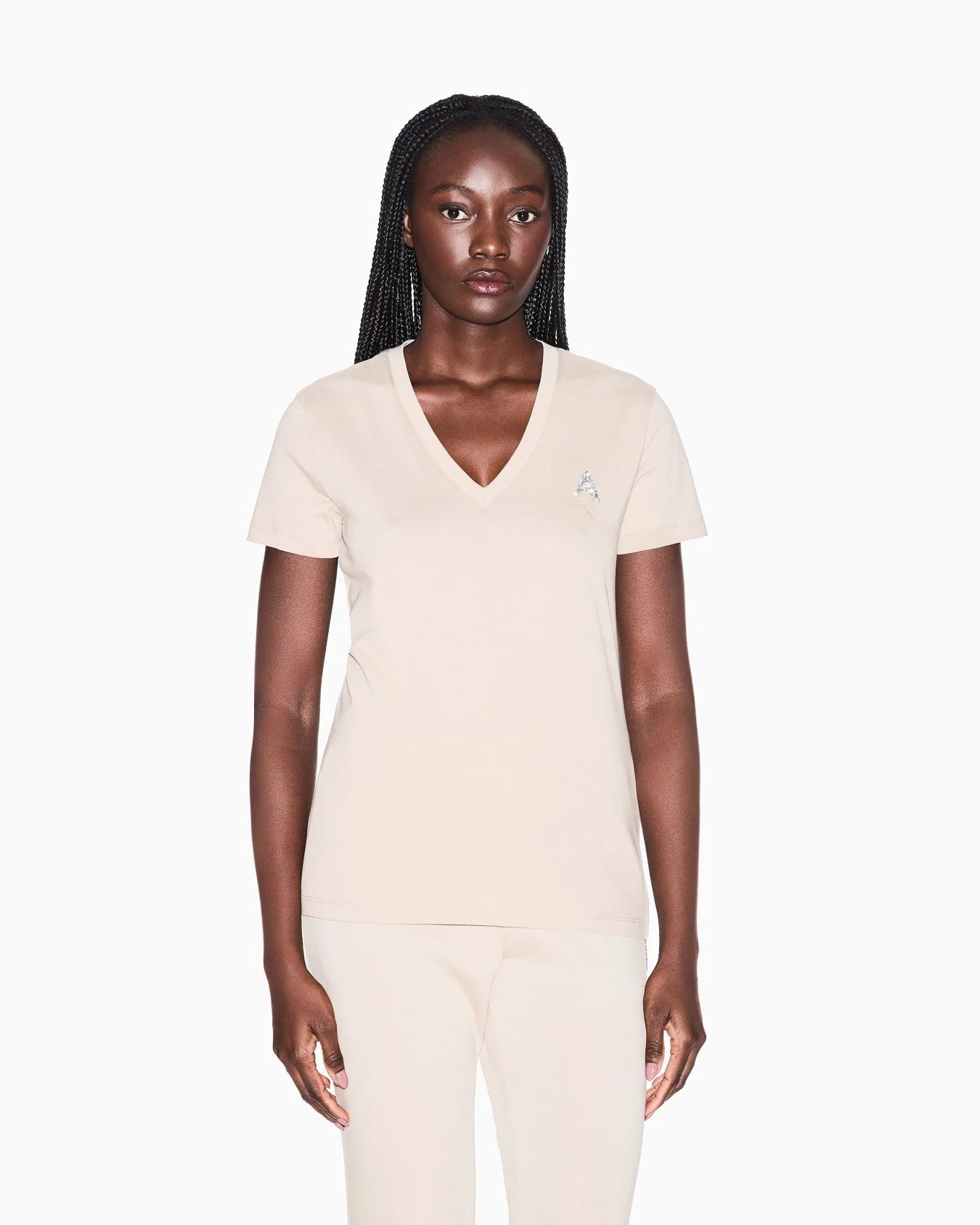 Armani Exchange Women's Regular Fit Beige Cotton T-Shirt