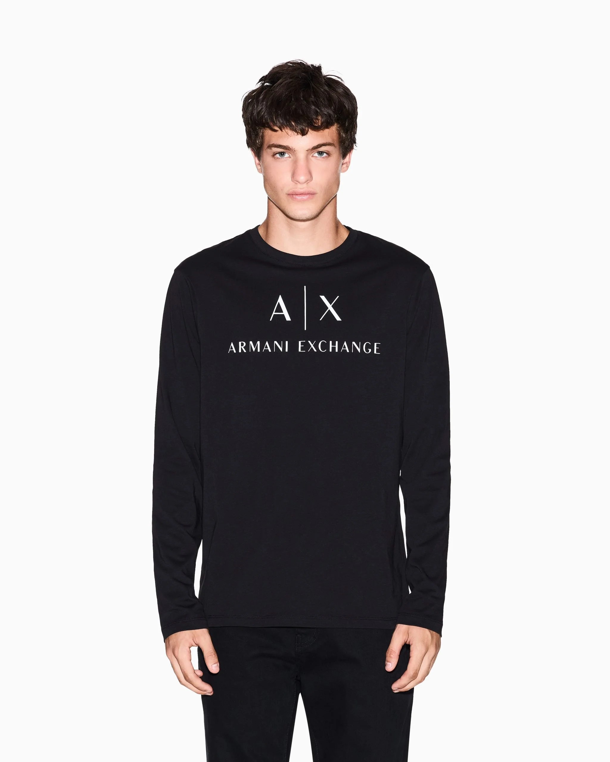 Armani Exchange Men's Black Long Sleeve T-Shirt with Logo Print