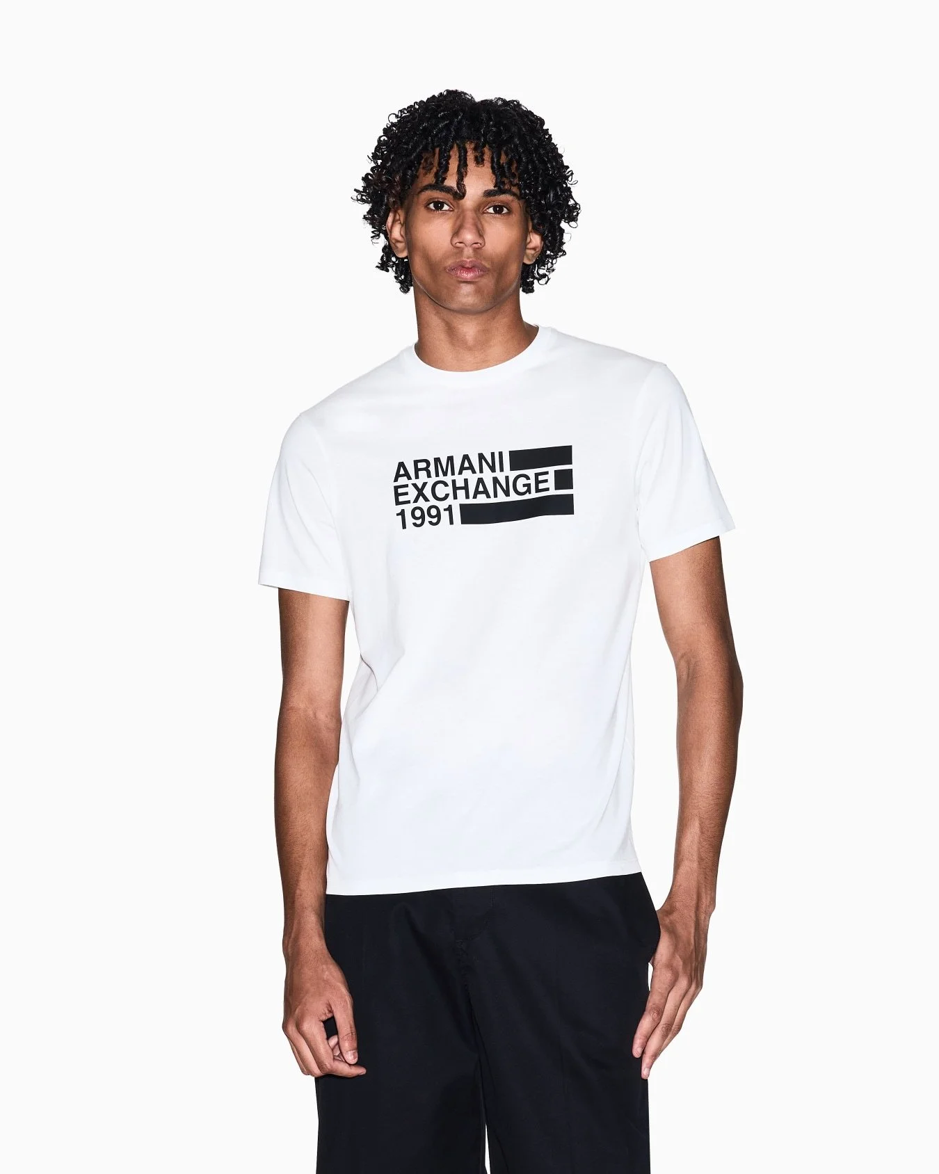 Armani Exchange Slim-Fit White Cotton Jersey T-Shirt for Men