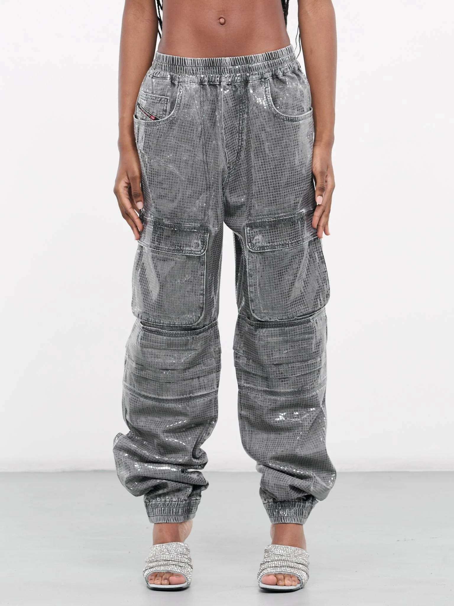 Diesel Women’s Grey Sequinned Denim Cargo Pants