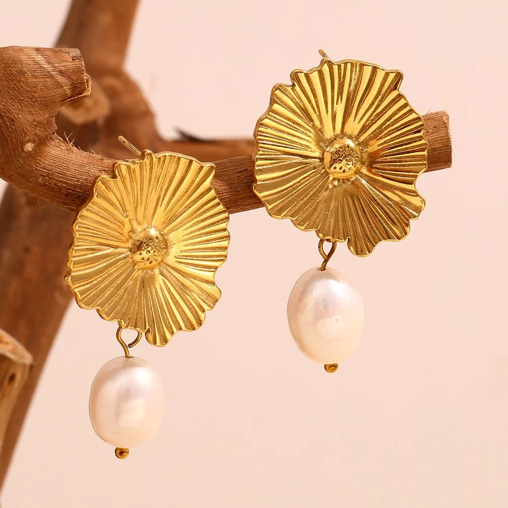 Waterproof Freshwater Pearl Gold Stud Earrings for Women