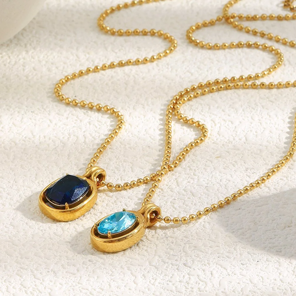 Zircon Pendant Gold-Plated Stainless Steel Necklace