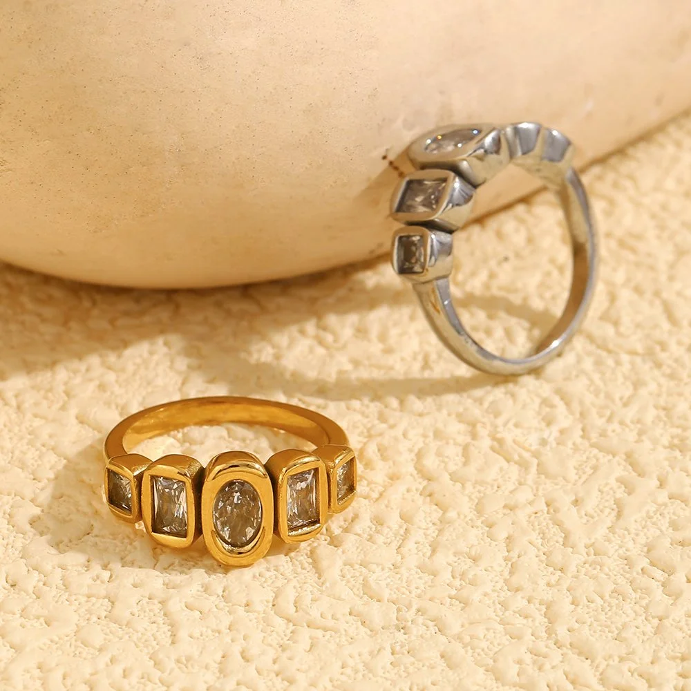 Geometric Zircon Stainless Steel Women's Ring 18K Gold Plated Fashion Jewelry