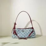 Large Denim & Genuine Leather Shoulder Tote for Everyday Commuting