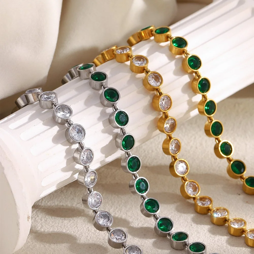 Gold Plated Cubic Zirconia Chain Bracelet for Women – Waterproof Daily Jewelry