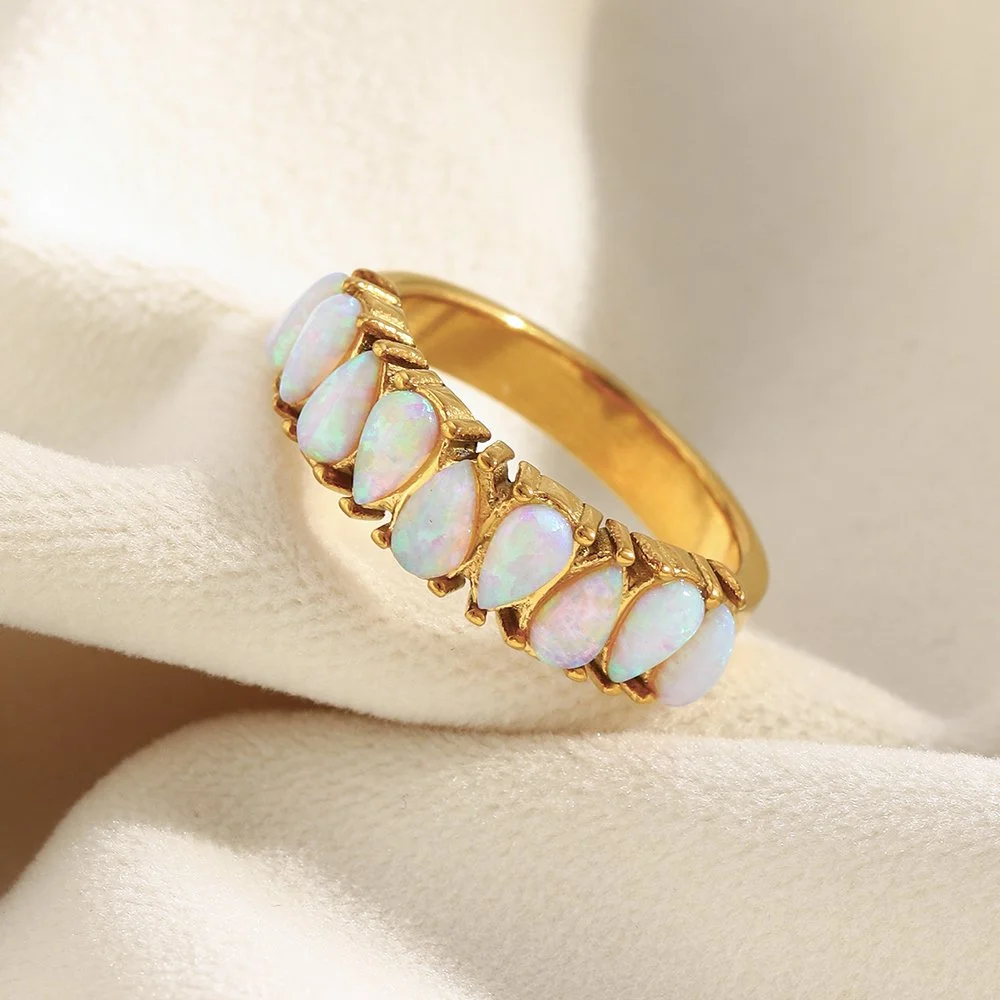 Waterdrop Opal Gold-Plated Stainless Steel Ring for Women