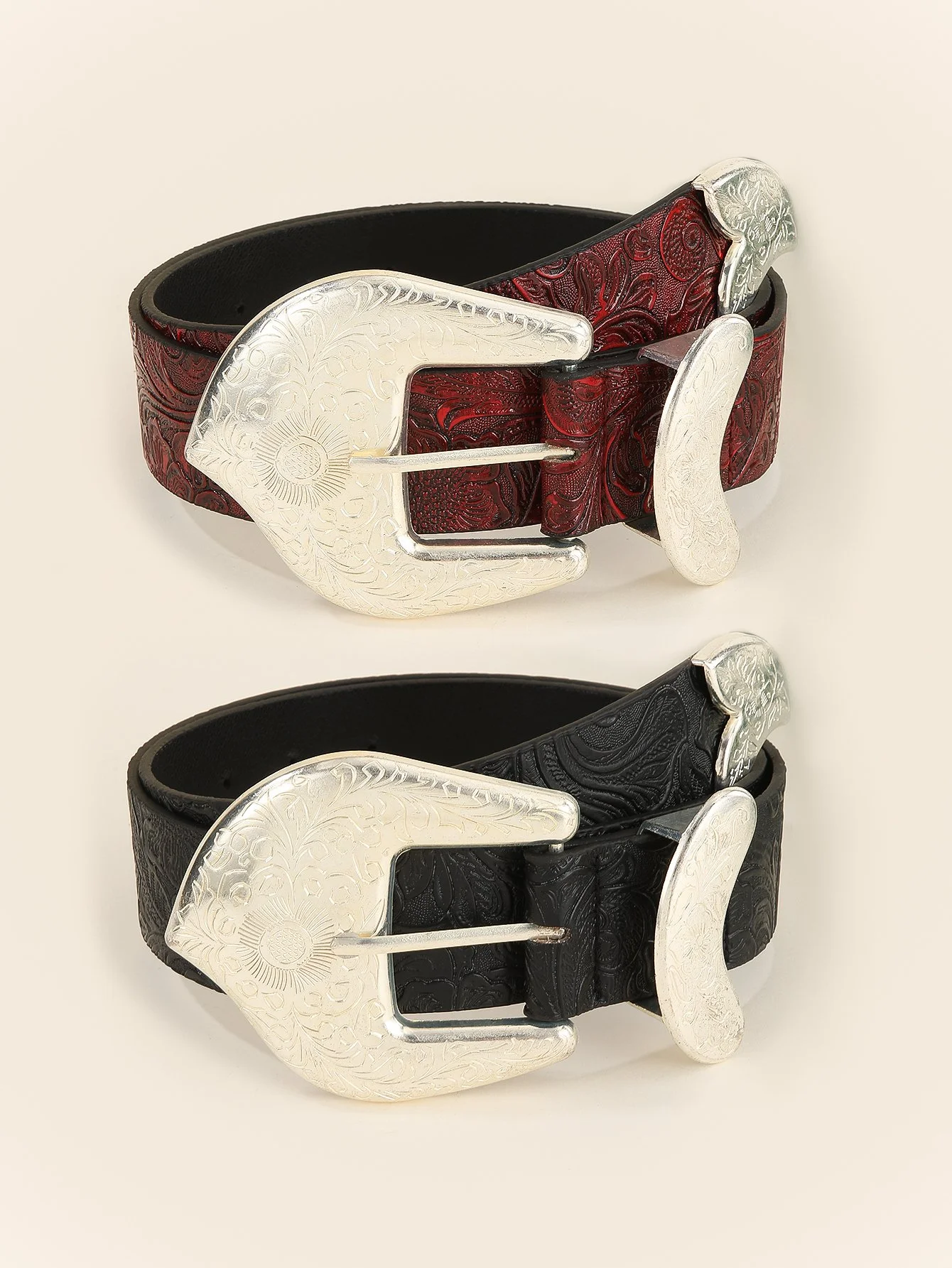 Elegant Floral Metal Buckle PU Leather Belt for Women