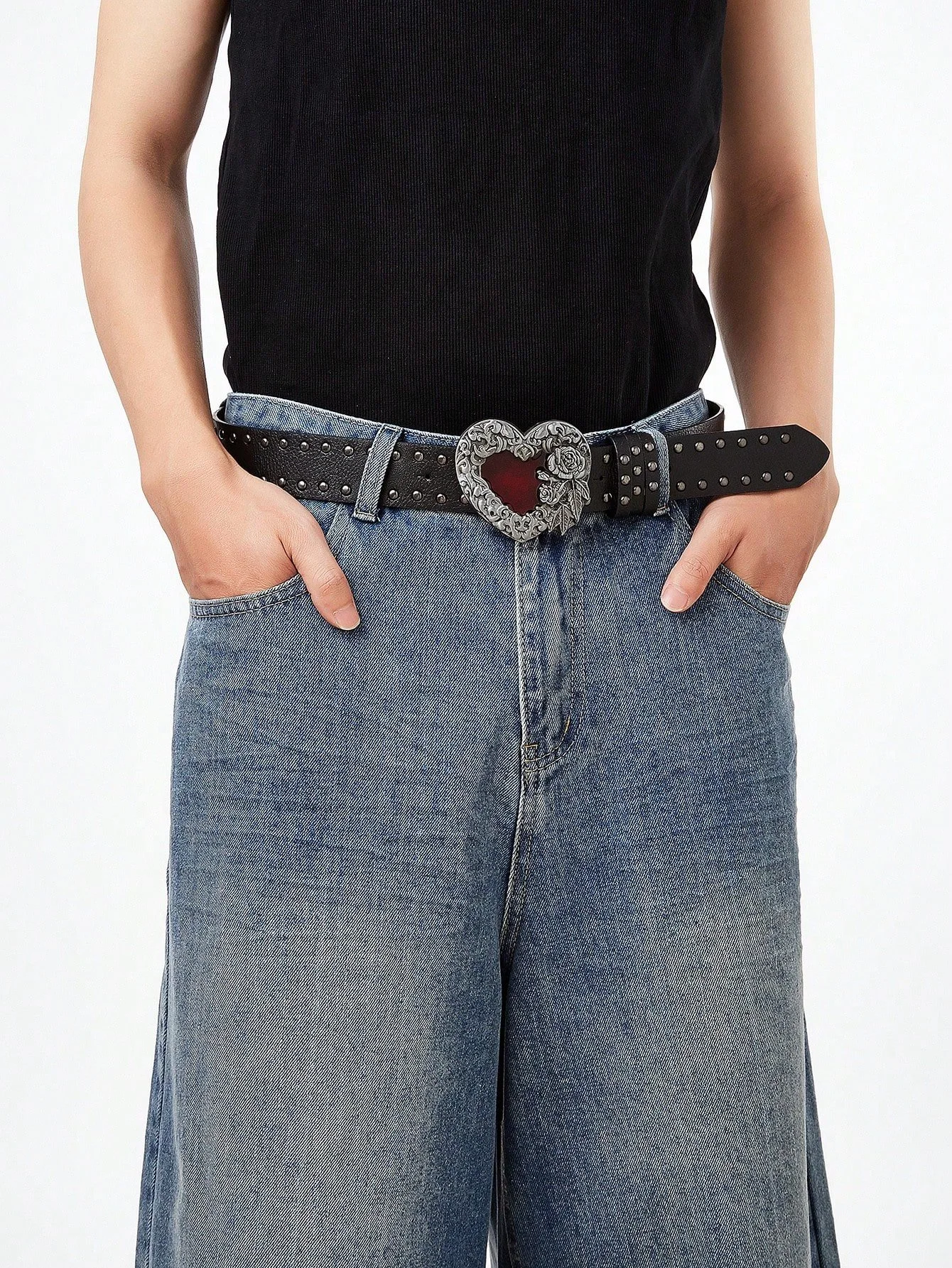 Rose Heart Gothic Belt with Drop Oil Buckle – Punk Y2K Street Style