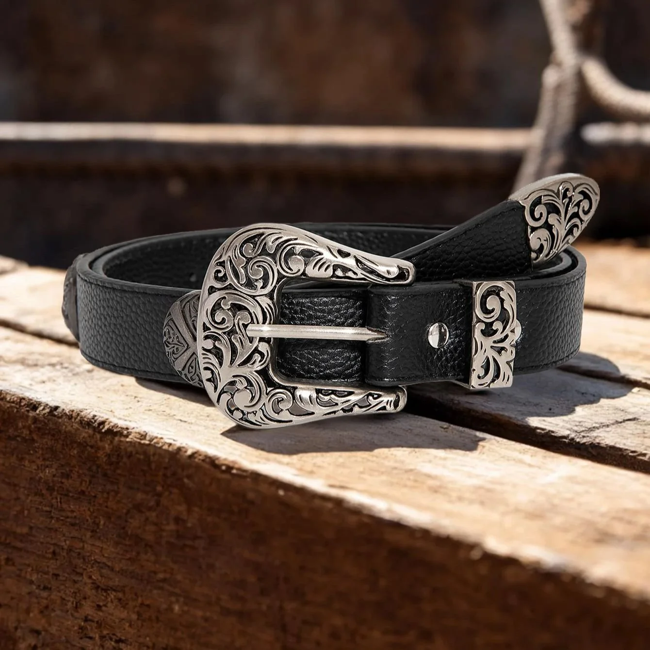 Unisex Punk Retro PU Leather Belt with Embossed Buckle