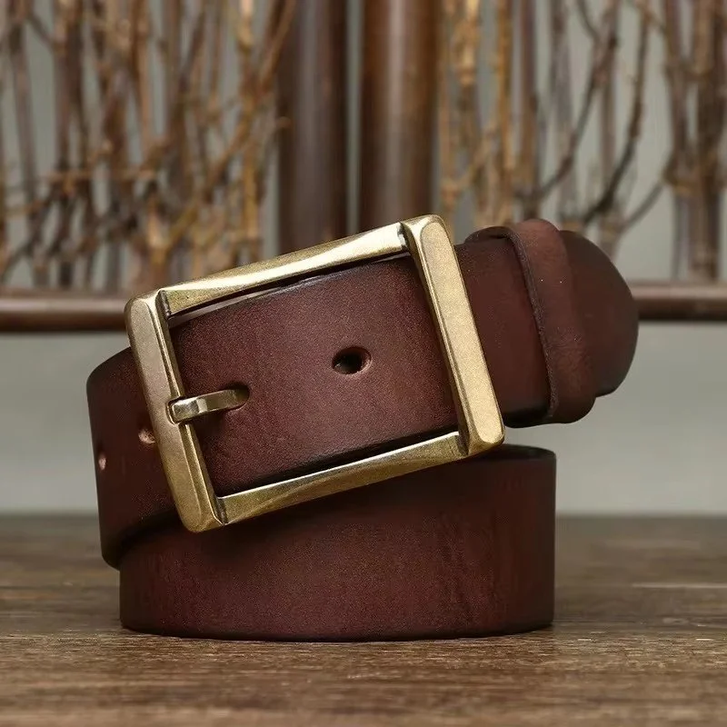 Men’s Genuine Cowhide Leather Belt with Copper Buckle